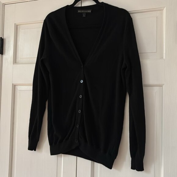 Ralph‎ Lauren Black Label 100% Cashmere Black Button Up V-Neck Cardigan Size XL - Picture 2 of 7